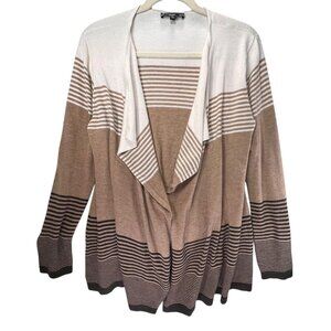 Slonl Cashmere Angora Blend Open Cardigan M Striped Color Block Soft Brown Cream